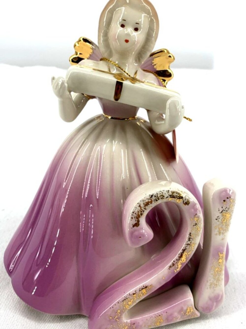 Josef Originals Birthday Girl 21 Lavender Dress Angel Wings With hang tag 6.75"